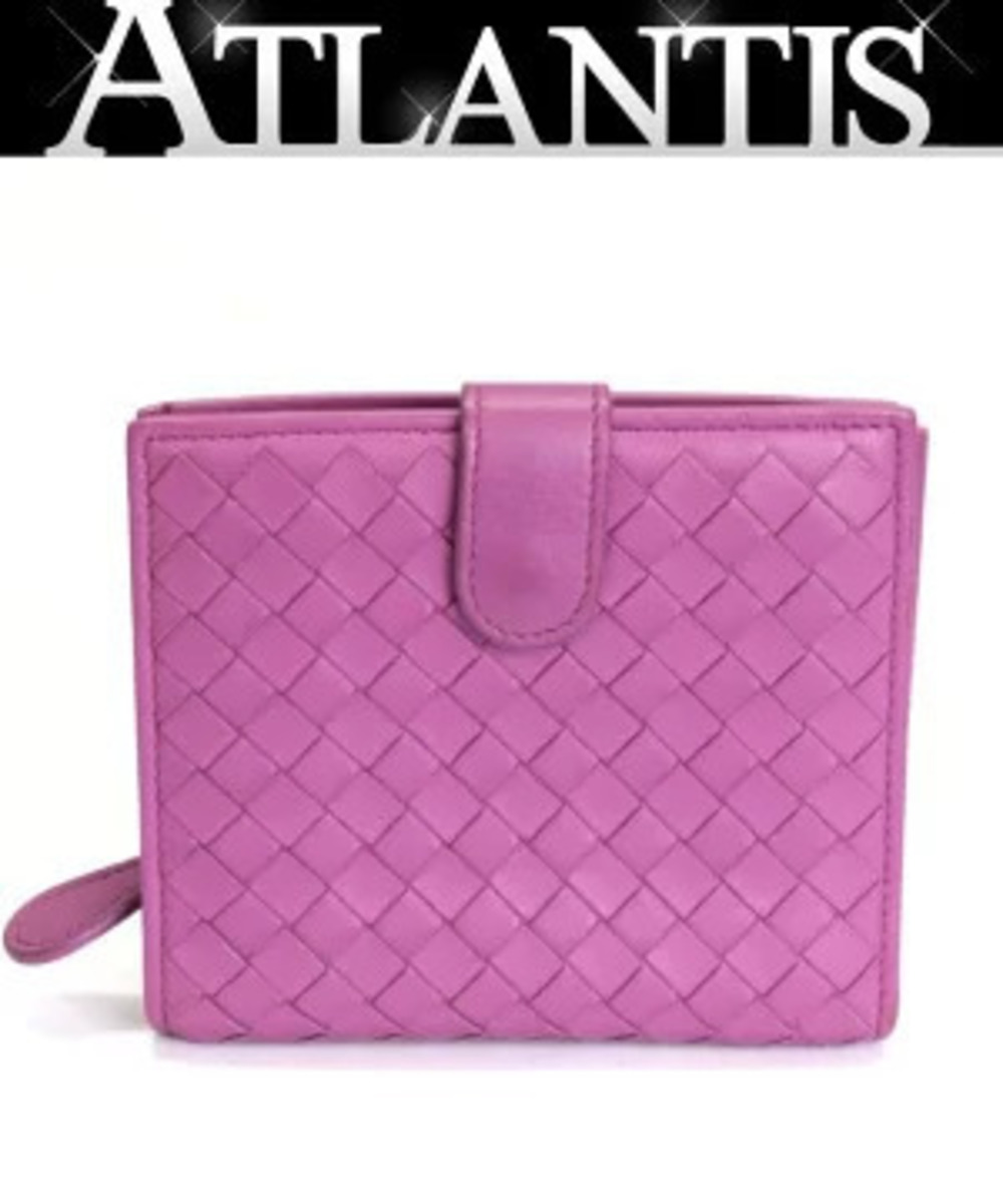 BOTTEGA VENETA Intrecciato Bi fold Wallet Compact Leather Purple